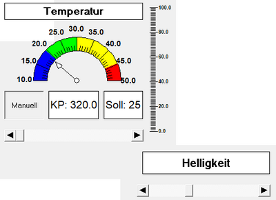 Im GUI der SPS werden die relevanten Parameter der Temperatursteuerung angzeigt. Ach ja: Auch die Helligkeit der der Beleuchtung lässt sich jetzt ganz bequem hier einstellen. Vorher war das nur über einen Regler an der Lichtsteuerung auf dem Baldachin möglich.